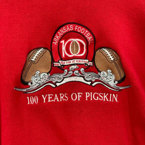 Vintage Jerzees Sweatshirt Red 100 Years of Pigskin 90s Size Medium Crewneck - Picture 3 of 9